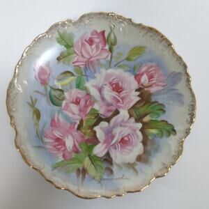 Vintage UCAGCO Hand Painted Rose Wall Plate Signed K Yamauchi